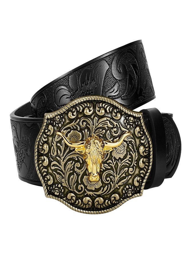 TRIWORKS Men's Western cowboy belt Classic embossed leather belts with Printed Engraved Buckle - Image 1
