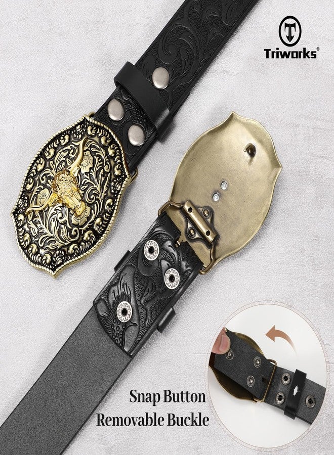 TRIWORKS Men's Western cowboy belt Classic embossed leather belts with Printed Engraved Buckle - Image 2