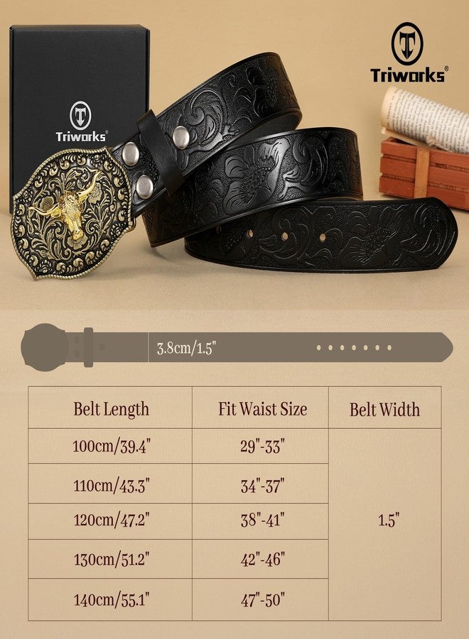 TRIWORKS Men's Western cowboy belt Classic embossed leather belts with Printed Engraved Buckle - Image 5