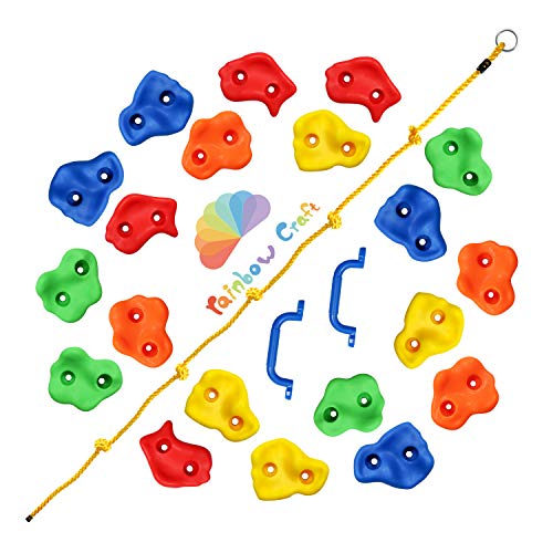 Rainbow Craft DIY Monkey Rock Climbing Holds for Kids - Wall Climbing Rocks of 20pc Rock Wall Holds, 2pc Handles & 1pc 8ft Knotted Climbing Rope - Kids Rock Climbing Holds Rock Wall Climbing Kit - Image 3