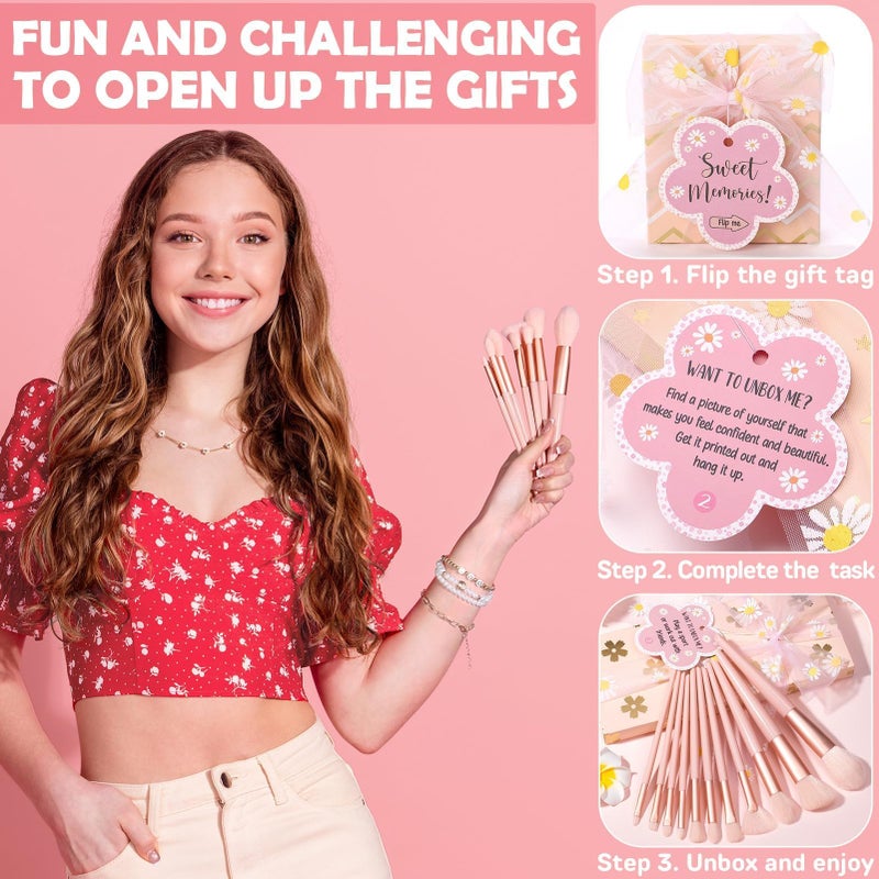 Qinline Christmas Gifts for Tween & Teen Girls - 8 PCS Birthday Gift Basket Teenage Teen Girls Trendy Stuff w/ Fun Task Tags Makeup Brushes & Bag, Empower Wrapped Gift Box Stocking Stuffers for Daughter Niece - Image 5