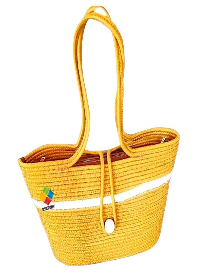 DYARCHY Attractive Hand Bag | Extra large Tote Bag | Summer Bag | Bucket Bag | Basket Bag | Bamboo Tote | Beach Bags for Women | Boho Bag | Kauna Bag | Handbag | Jute Bag | Handmade Bag (YELLOW) - Image 1