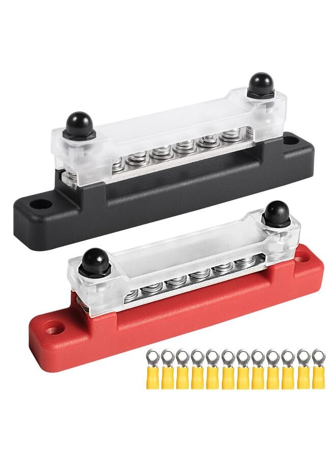 2PCS Bus Bar 48V DC 300V AC Power distribution block M6 Terminal Studs M4 Terminal Screws 12 Volt Battery Busbar with Cover Power Distribution Block for Marine, Automotive, Solar Wiring - Image 1