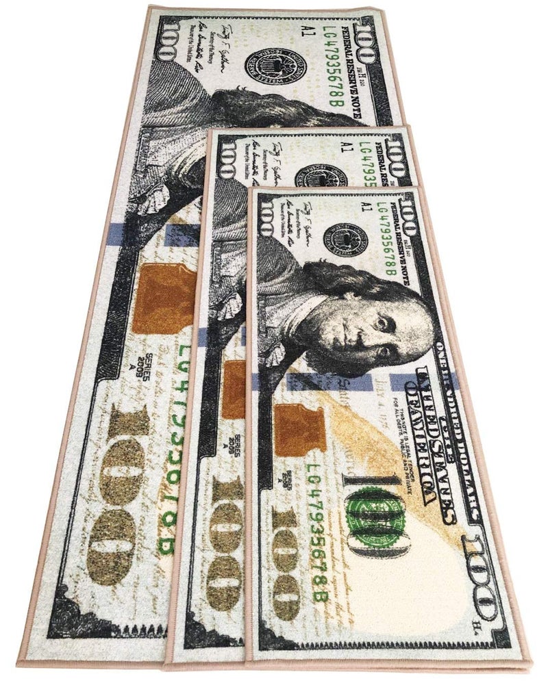 HUAHOO Money Rugs 100 Dollar Bill Runner Cool Area Rug for Living Room Kitchen Rug Laundry Runner Rug Bedroom Bathroom Mat (18" x 43") - Image 2