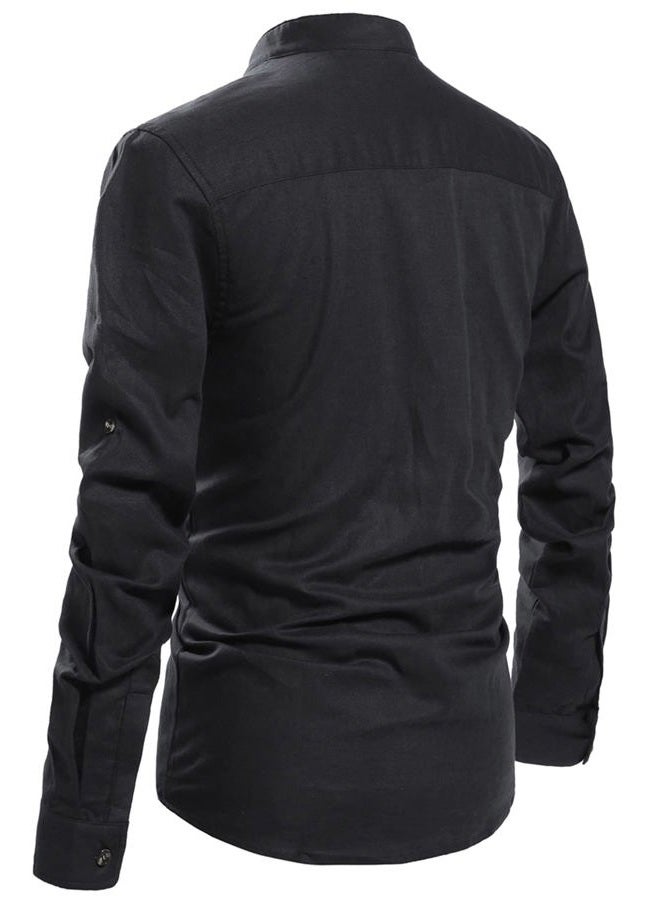 NITAGUT Men Henley Neck Long Sleeve Daily Look Linen Shirts, 03 Black, XXL - Image 4