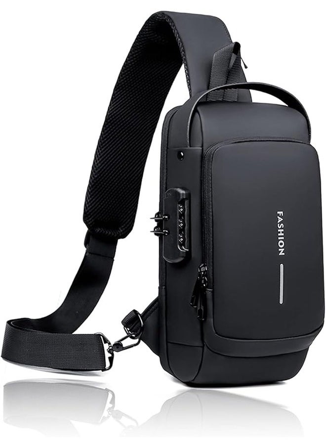 Generic Anti Theft Sling Bag, Waterproof Crossbody Bags for Women, Shoulder Bag Backpack Motorcycle Bag Chest Bags for Men, Usb Charging Sport Sling Shoulder Bags (Color : Solid black)  - Image 1