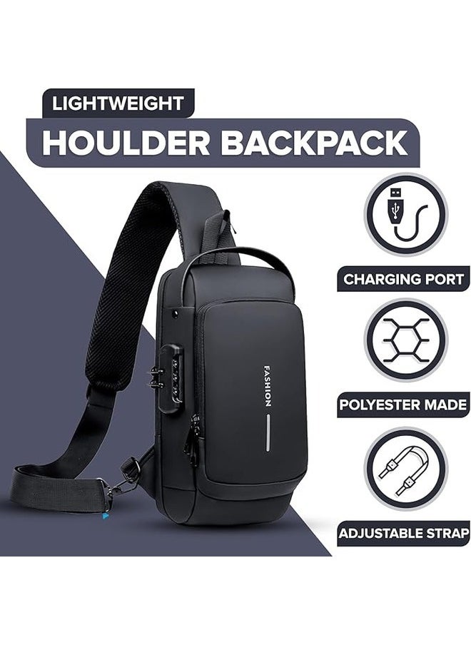 Generic Anti Theft Sling Bag, Waterproof Crossbody Bags for Women, Shoulder Bag Backpack Motorcycle Bag Chest Bags for Men, Usb Charging Sport Sling Shoulder Bags (Color : Solid black)  - Image 2