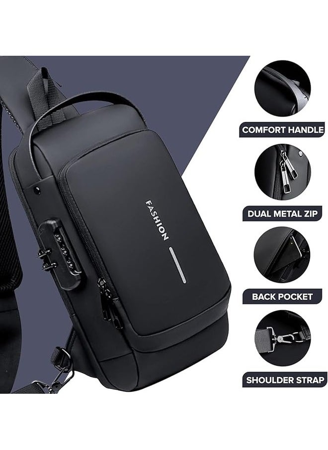 Generic Anti Theft Sling Bag, Waterproof Crossbody Bags for Women, Shoulder Bag Backpack Motorcycle Bag Chest Bags for Men, Usb Charging Sport Sling Shoulder Bags (Color : Solid black)  - Image 3