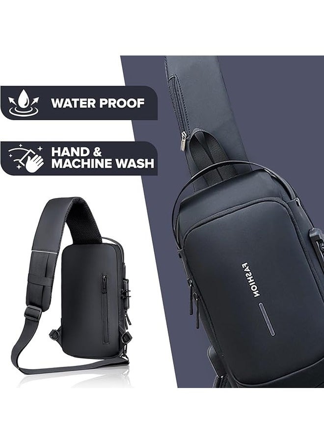 Generic Anti Theft Sling Bag, Waterproof Crossbody Bags for Women, Shoulder Bag Backpack Motorcycle Bag Chest Bags for Men, Usb Charging Sport Sling Shoulder Bags (Color : Solid black)  - Image 4