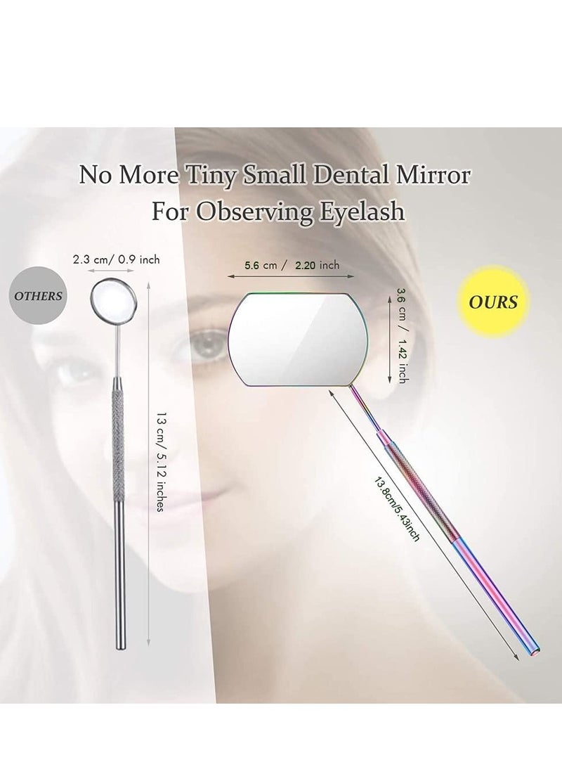 Excefore Lash Mirror for Eyelash Extensions Extension Accessories, 2 Pieces Rainbow Color Large Square Stainless Steel Tools Beautiful - Image 2