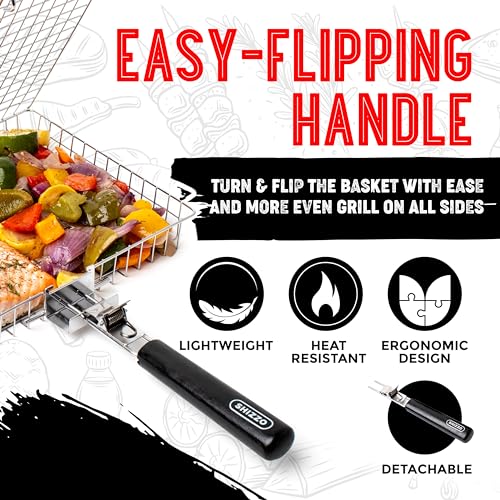 SHIZZO Grill Basket Set, Barbecue BBQ Grilling, Stainless Steel Folding Portable Outdoor Camping Rack for Fish, Shrimp, Vegetables, Cooking Accessories, Gifts for Dad, husband, Friends - Image 5