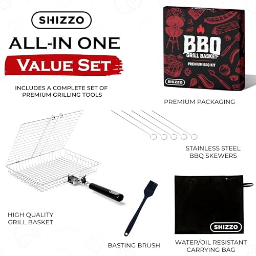 SHIZZO Grill Basket Set, Barbecue BBQ Grilling, Stainless Steel Folding Portable Outdoor Camping Rack for Fish, Shrimp, Vegetables, Cooking Accessories, Gifts for Dad, husband, Friends - Image 2