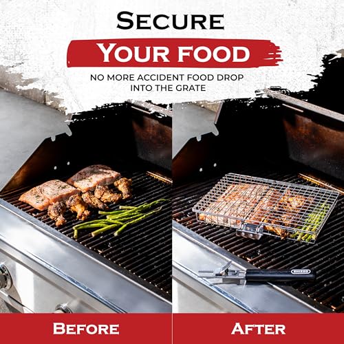 SHIZZO Grill Basket Set, Barbecue BBQ Grilling, Stainless Steel Folding Portable Outdoor Camping Rack for Fish, Shrimp, Vegetables, Cooking Accessories, Gifts for Dad, husband, Friends - Image 3