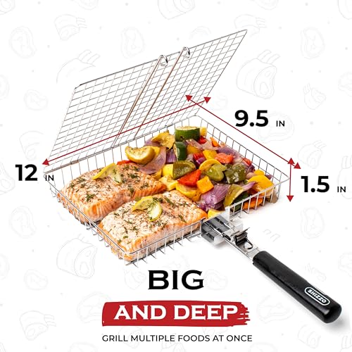 SHIZZO Grill Basket Set, Barbecue BBQ Grilling, Stainless Steel Folding Portable Outdoor Camping Rack for Fish, Shrimp, Vegetables, Cooking Accessories, Gifts for Dad, husband, Friends - Image 4