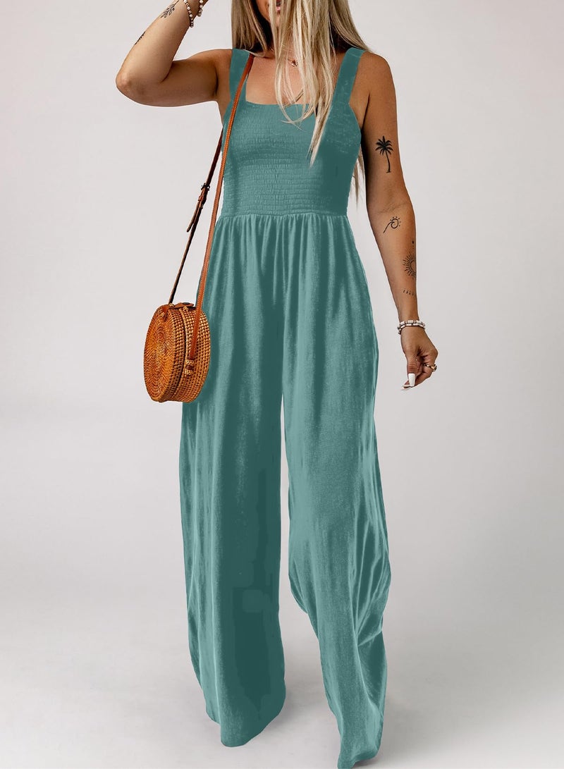 Dokotoo Womens Plus Size Sky Blue Jumpsuits for Women Overalls Loose Casual Wide Leg One Piece Sleeveless Solid Jumpsuit Long Pant Rompers with Pockets X-Large - Image 3