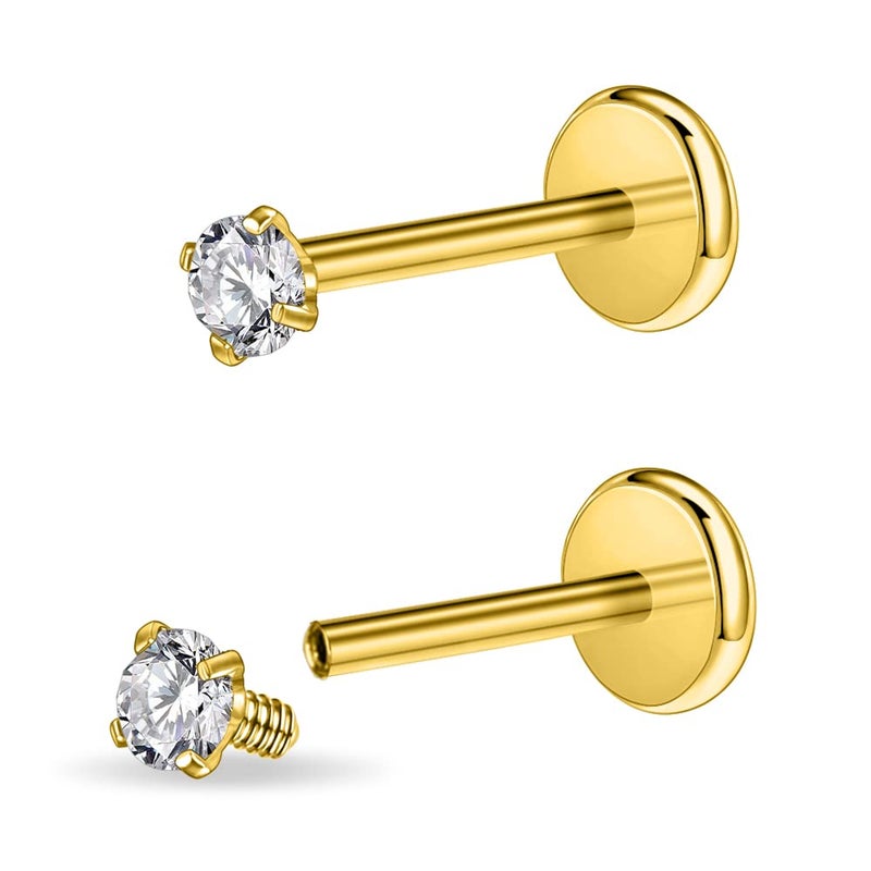 PunkTracker 16g/18g Surgical Steel Internal Thread CZ Stud Piercing Jewelry for Tragus/Nose/Helix/Conch/Medusa/Lip/Labret - Helix Tragus Cartilage Earring for Women Men 2PCS - Image 1