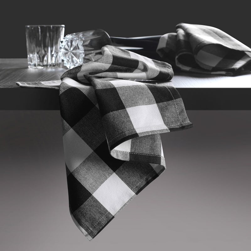 Native Fab Black Buffalo Check Cloth Napkins 16x16 Set of 4 Plaid Checkered Pattern 100 Cotton Soft Absorbent Reusable Table Napkins for Dinner Lunch Wedding Party  Black and White - Image 2