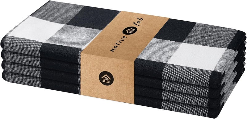 Native Fab Black Buffalo Check Cloth Napkins 16x16 Set of 4 Plaid Checkered Pattern 100 Cotton Soft Absorbent Reusable Table Napkins for Dinner Lunch Wedding Party  Black and White - Image 1