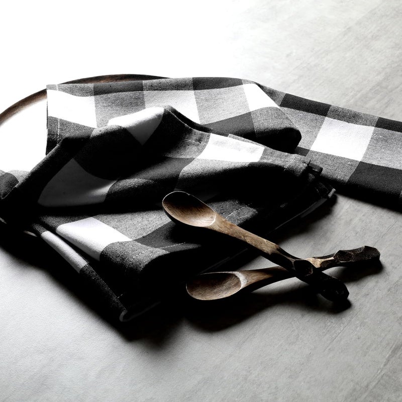 Native Fab Black Buffalo Check Cloth Napkins 16x16 Set of 4 Plaid Checkered Pattern 100 Cotton Soft Absorbent Reusable Table Napkins for Dinner Lunch Wedding Party  Black and White - Image 3