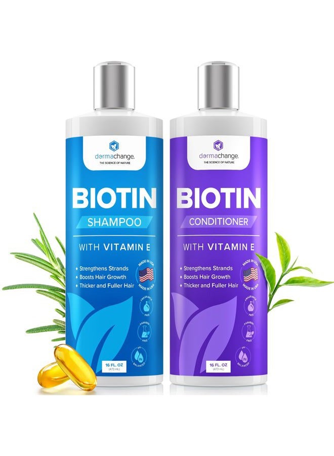 dermachange Biotin Shampoo and Conditioner Set - Hair Growth Shampoo and Conditioner for Men & Women - Shampoo Conditioner for Dry, Damage & thinning hair with Tea Tree, Manuka Honey & Rosemary 16oz - Image 1