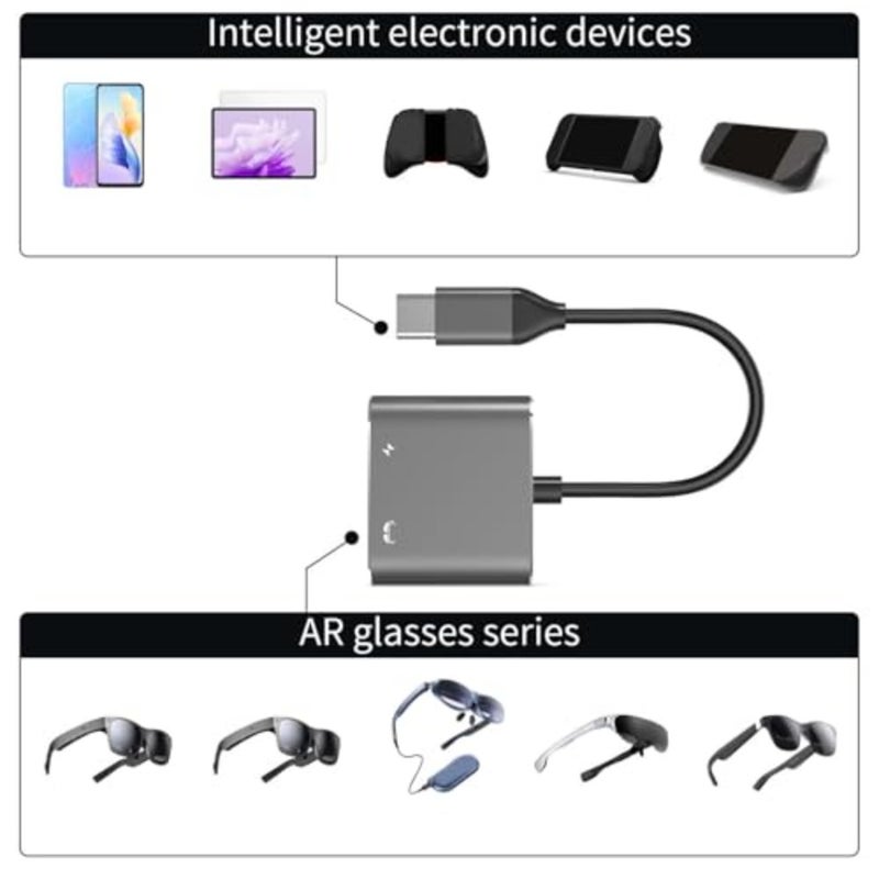 محول نظارات USB C إلى AR، محور مزدوج من النوع C مع إخراج فيديو 4K 60 هرتز وشحن PD 100 وات، متوافق مع XREAL Air 2 Pro لـ RayNeo Air 2s لـ Pro One لـ ROG - Image 5