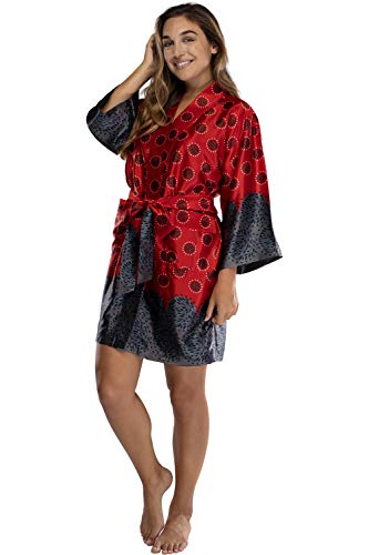 Intimo Women's Border Print Kimono, Red, Medium - Image 2