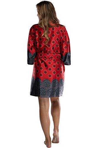Intimo Women's Border Print Kimono, Red, Medium - Image 3