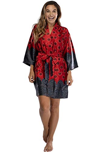 Intimo Women's Border Print Kimono, Red, Medium - Image 5