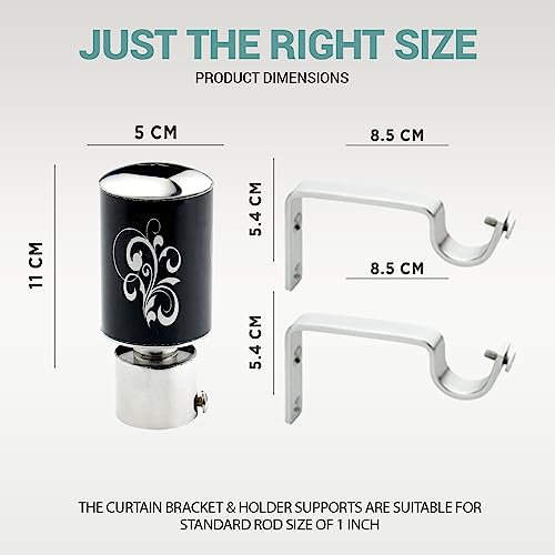 GLOXY ENTERPRISE Stainless Steel Curtain Brackets Parda Holders with Support Fittings 1 Inch Rod Pocket Finials Designer Door and Window (Black 3 Pair) - Image 3