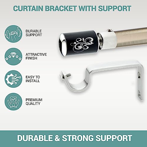 GLOXY ENTERPRISE Stainless Steel Curtain Brackets Parda Holders with Support Fittings 1 Inch Rod Pocket Finials Designer Door and Window (Black 3 Pair) - Image 2