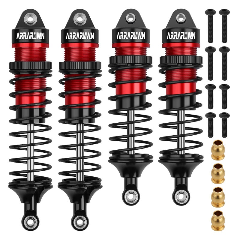 ARRAROWN 4PCS 1/10 RC Car Shocks Front & Rear Shock Absorber Damper Assembled Set Compatible with 1:10 Scale Traxxas Slash/Rustler/Stampede/Hoss VXL 4x4 2WD Replacement Parts#5862 (Black Red) - Image 1