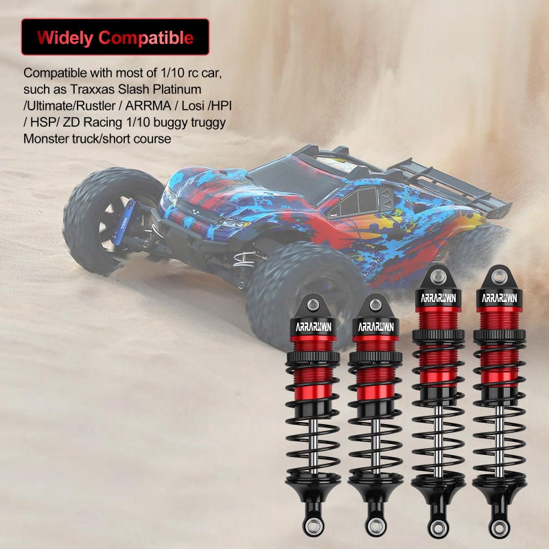 ARRAROWN 4PCS 1/10 RC Car Shocks Front & Rear Shock Absorber Damper Assembled Set Compatible with 1:10 Scale Traxxas Slash/Rustler/Stampede/Hoss VXL 4x4 2WD Replacement Parts#5862 (Black Red) - Image 2