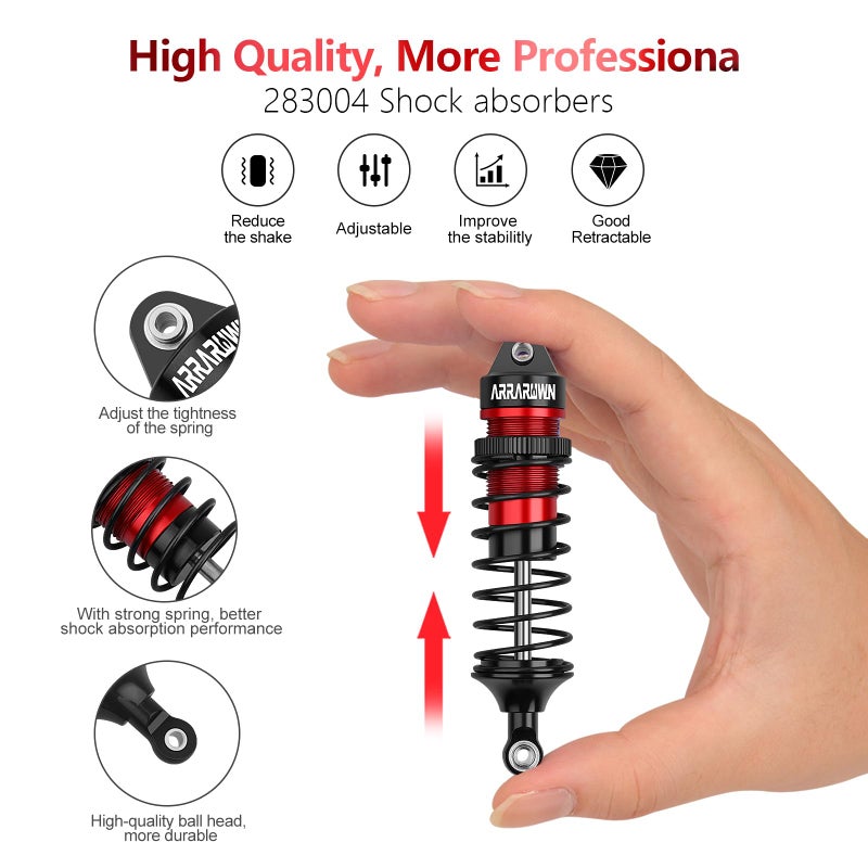 ARRAROWN 4PCS 1/10 RC Car Shocks Front & Rear Shock Absorber Damper Assembled Set Compatible with 1:10 Scale Traxxas Slash/Rustler/Stampede/Hoss VXL 4x4 2WD Replacement Parts#5862 (Black Red) - Image 5