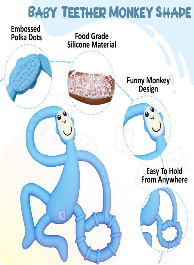 Bembika Baby Teether Toys Monkey Shape, Baby Teether Silicone, Baby Teether Keys, Baby Teether Toothbrush (Blue Color). - Image 2
