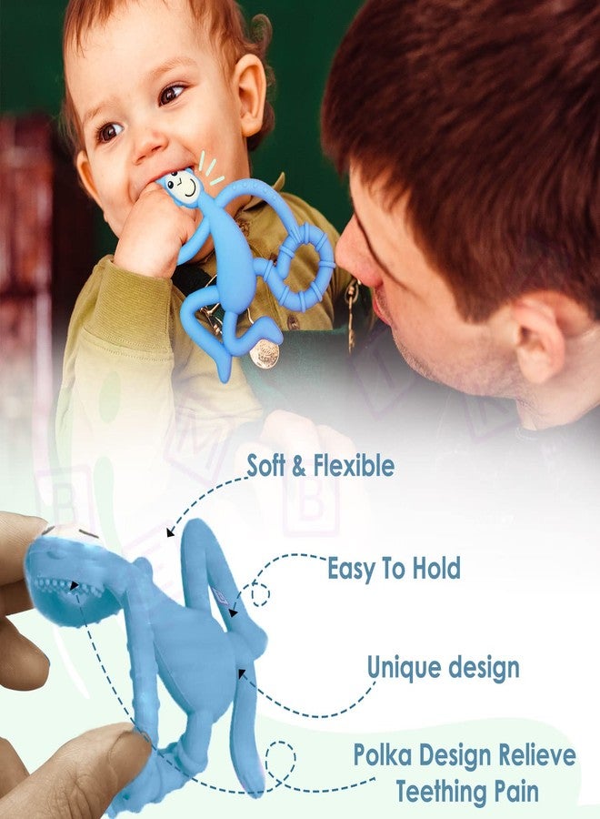 Bembika Baby Teether Toys Monkey Shape, Baby Teether Silicone, Baby Teether Keys, Baby Teether Toothbrush (Blue Color). - Image 5