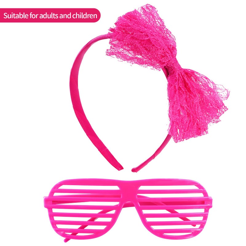 jiebor 80s Costume Accessories Outfits for Kids Girls Tutu Skirt Leg Warmers Fishnet Gloves Shutter Glass Headband Necklace Hot Pink - Image 4