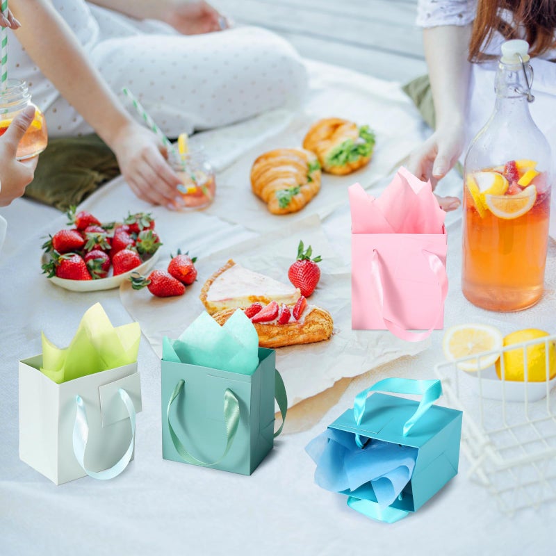 Tenare 12 Pcs Small Gift Bags Mini Paper Bags Bulk Tiny with Handle Tissue for Jewelry Gift Wrapping Happy Valentine's Day Chinese New Year Birthday Party Favor Supplies(4*2.75*4.5inch,Spring Color) - Image 5