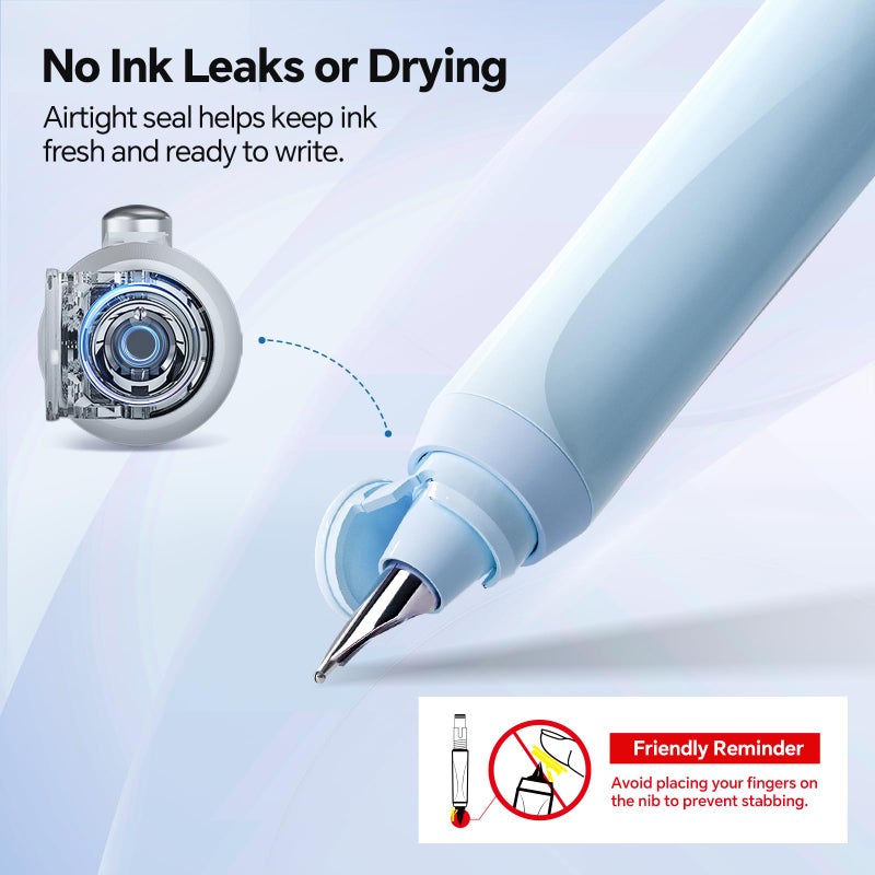 WRITECH Fountain Pen Fine Nib: Black Ink Retractable Pen Set Includes 5 Ink Cartridges Smooth Writing No leaking for Gift (Blue) - Image 4