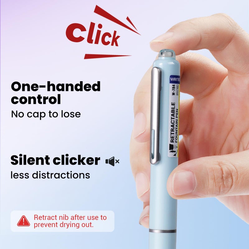 WRITECH Fountain Pen Fine Nib: Black Ink Retractable Pen Set Includes 5 Ink Cartridges Smooth Writing No leaking for Gift (Blue) - Image 3