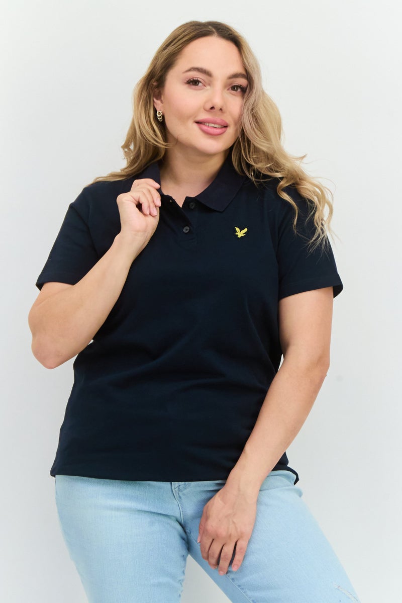 Lyle & Scott Women Spread Collar Short Sleeves Embroidered Logo Polo Shirt, Navy - Image 1