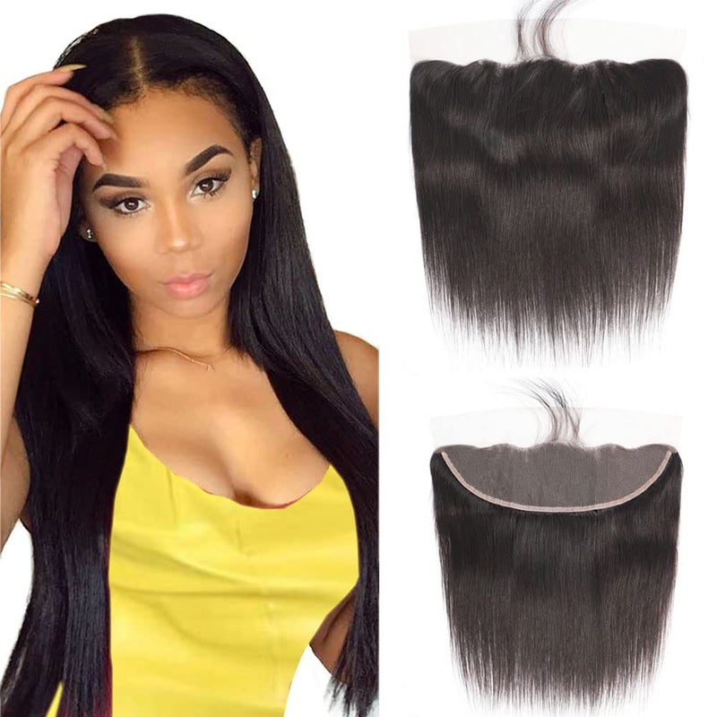 CHEEON 13x4 Transparent Lace Frontal Closure 12 inches Brazilian Straight Human Hair Frontal 150 Density Brazilian Virgin Straight Hair Frontal Closures Natural Black Color