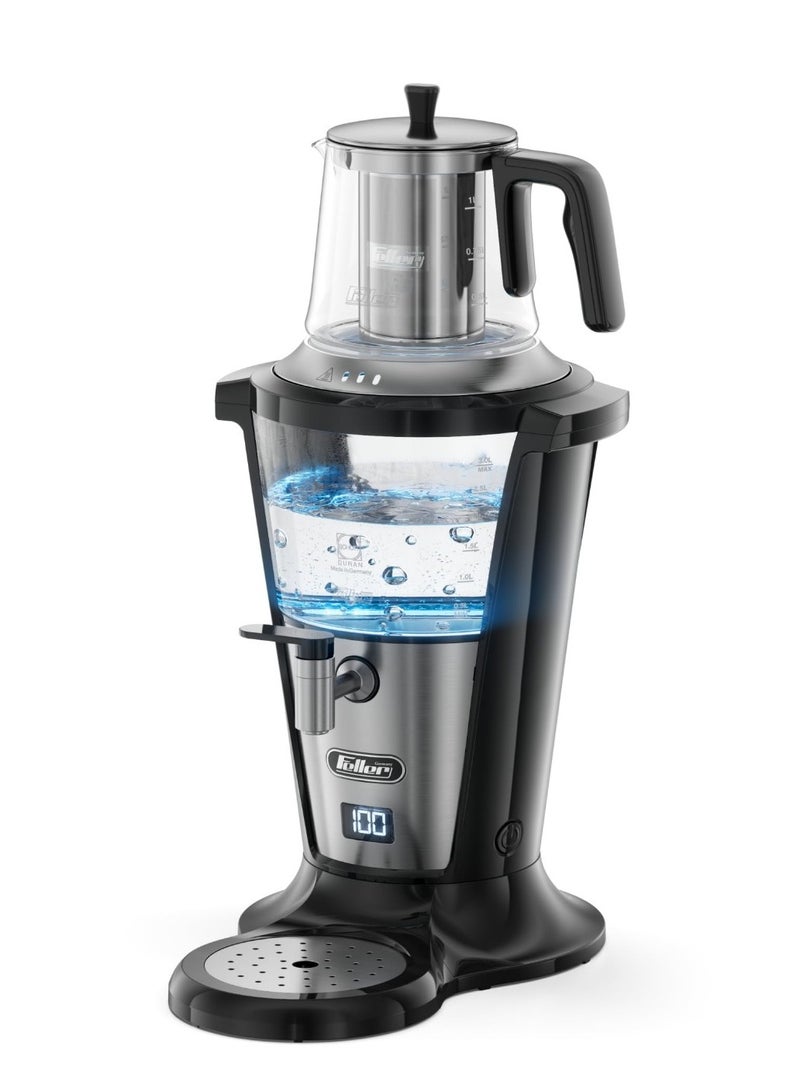 Feller Germany 2000W Electric Samovar Tea Maker, 3L Samovar + 1L Teapot, German Schott Glass, Digital Display, Anti-Drip Valve, Water Flow Stabilizer, TS390 (Black) - Image 1