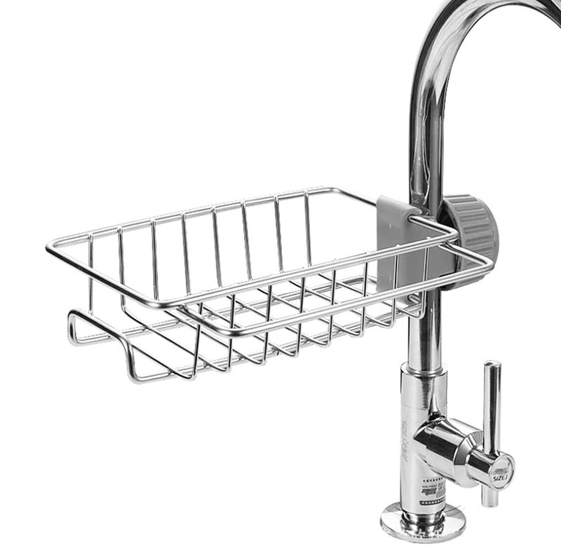 CcHhyyt CcHhyyt Kitchen Faucet Rack Sponge Holder Sink Caddy Organizer Hanging Caddy Drainer Rack Stainless Steel Storage Rack for SpongeSoap BrushTowel Bathroom Shower Caddy Shelf for Shampoo - Image 1