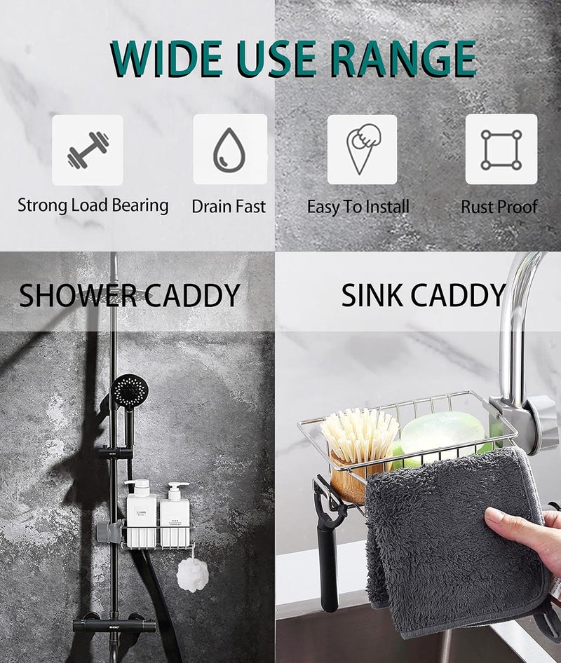 CcHhyyt CcHhyyt Kitchen Faucet Rack Sponge Holder Sink Caddy Organizer Hanging Caddy Drainer Rack Stainless Steel Storage Rack for SpongeSoap BrushTowel Bathroom Shower Caddy Shelf for Shampoo - Image 4