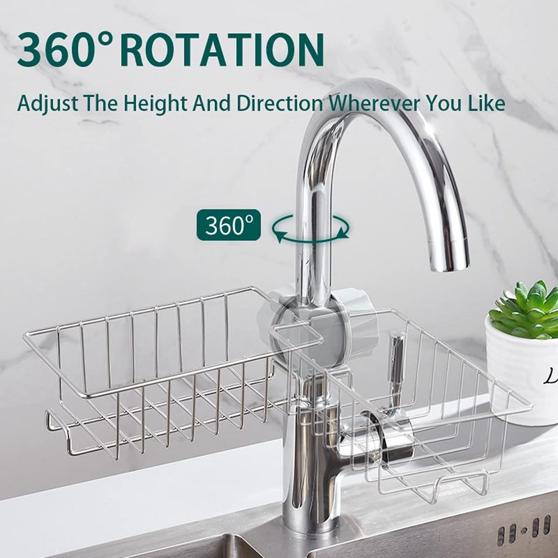 CcHhyyt CcHhyyt Kitchen Faucet Rack Sponge Holder Sink Caddy Organizer Hanging Caddy Drainer Rack Stainless Steel Storage Rack for SpongeSoap BrushTowel Bathroom Shower Caddy Shelf for Shampoo - Image 3