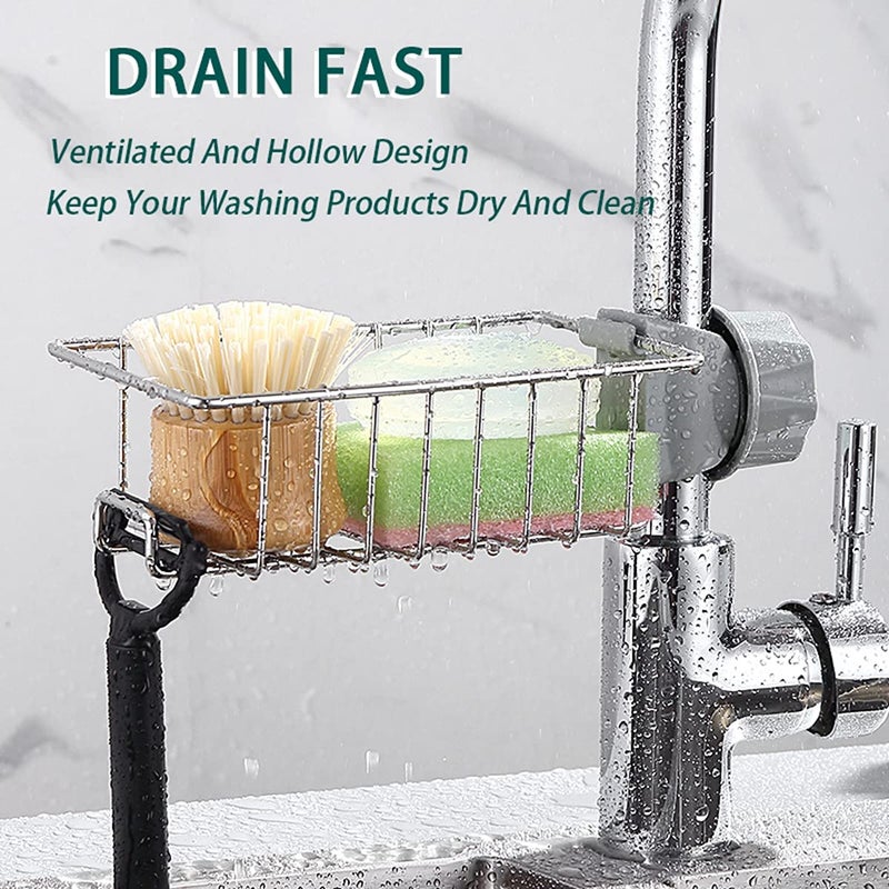 CcHhyyt CcHhyyt Kitchen Faucet Rack Sponge Holder Sink Caddy Organizer Hanging Caddy Drainer Rack Stainless Steel Storage Rack for SpongeSoap BrushTowel Bathroom Shower Caddy Shelf for Shampoo - Image 5