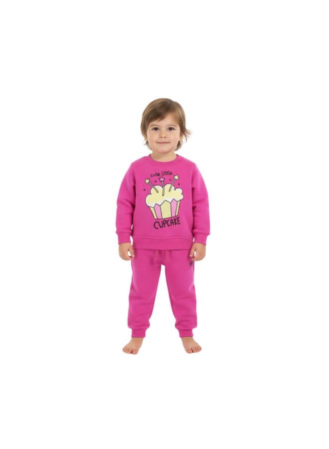 Ourkids Baby Girls Cotton Pajama Set – Fuchsia with Cupcake Print - Image 1