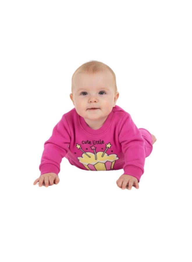 Ourkids Baby Girls Cotton Pajama Set – Fuchsia with Cupcake Print - Image 2