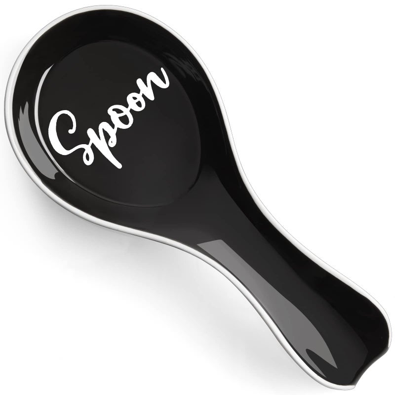 Ceramic Spoon Rest for Stove Top DAYYET Large Spoon Holder Spoon Rest for Kitchen Counter Spatula Holder Utensil Rest for Ladles Tong Modern Rustic Kitchen Decor Black