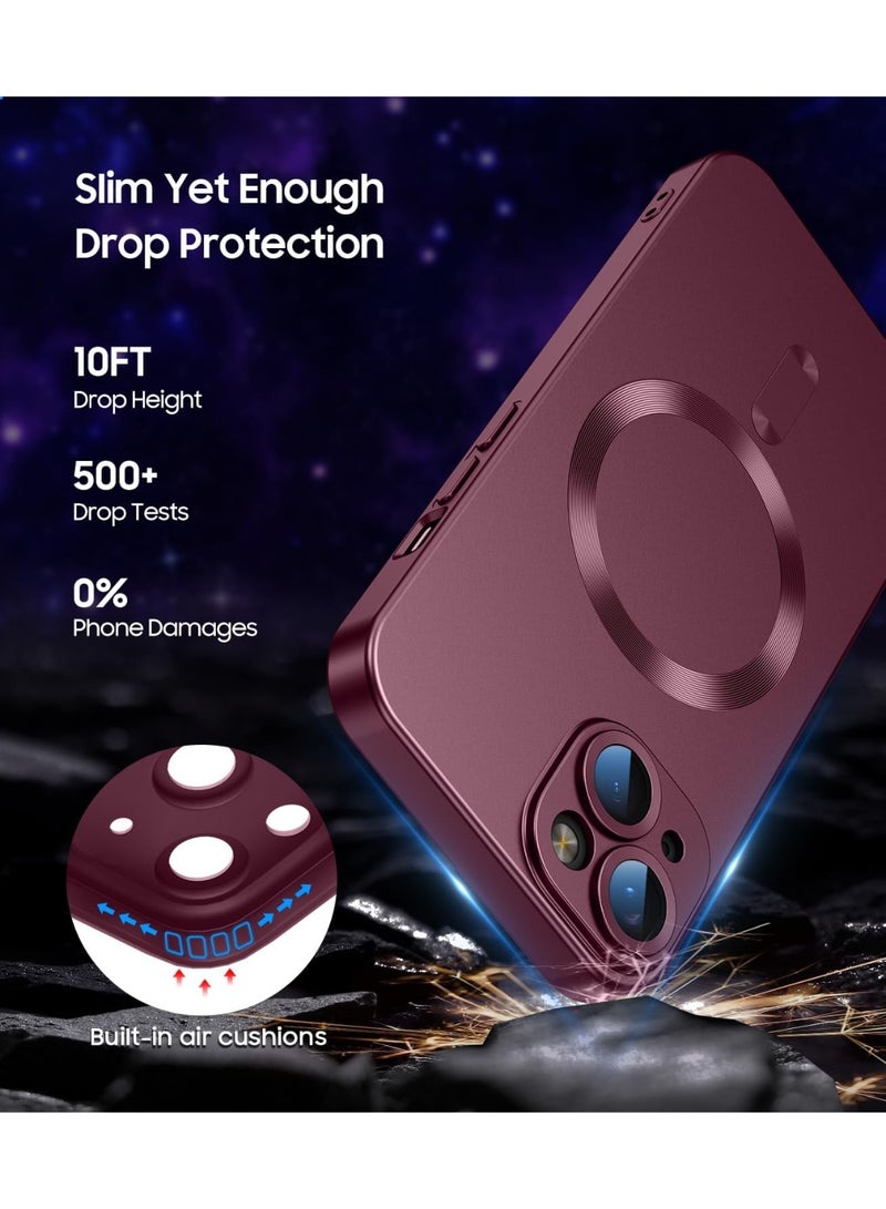 Magnetic Case for iPhone 15 with Camera Lens Protector,Compatible with Magsafe,Full Protection Slim Smooth Anti-Scratch Soft TPU Bumper Phone Case for iPhone 15 wine red - Image 2
